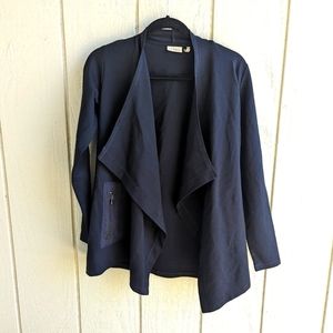 Logo By Lori Goldstein Drape blazer Cardigan jacket Zipper Pocket Faux S…